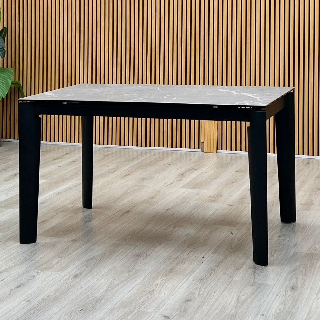 Connubial ‘Rosa’ Wdn Grp-Arn Ceramic Top Extending Dining Table with Wooden Legs Furniture Village