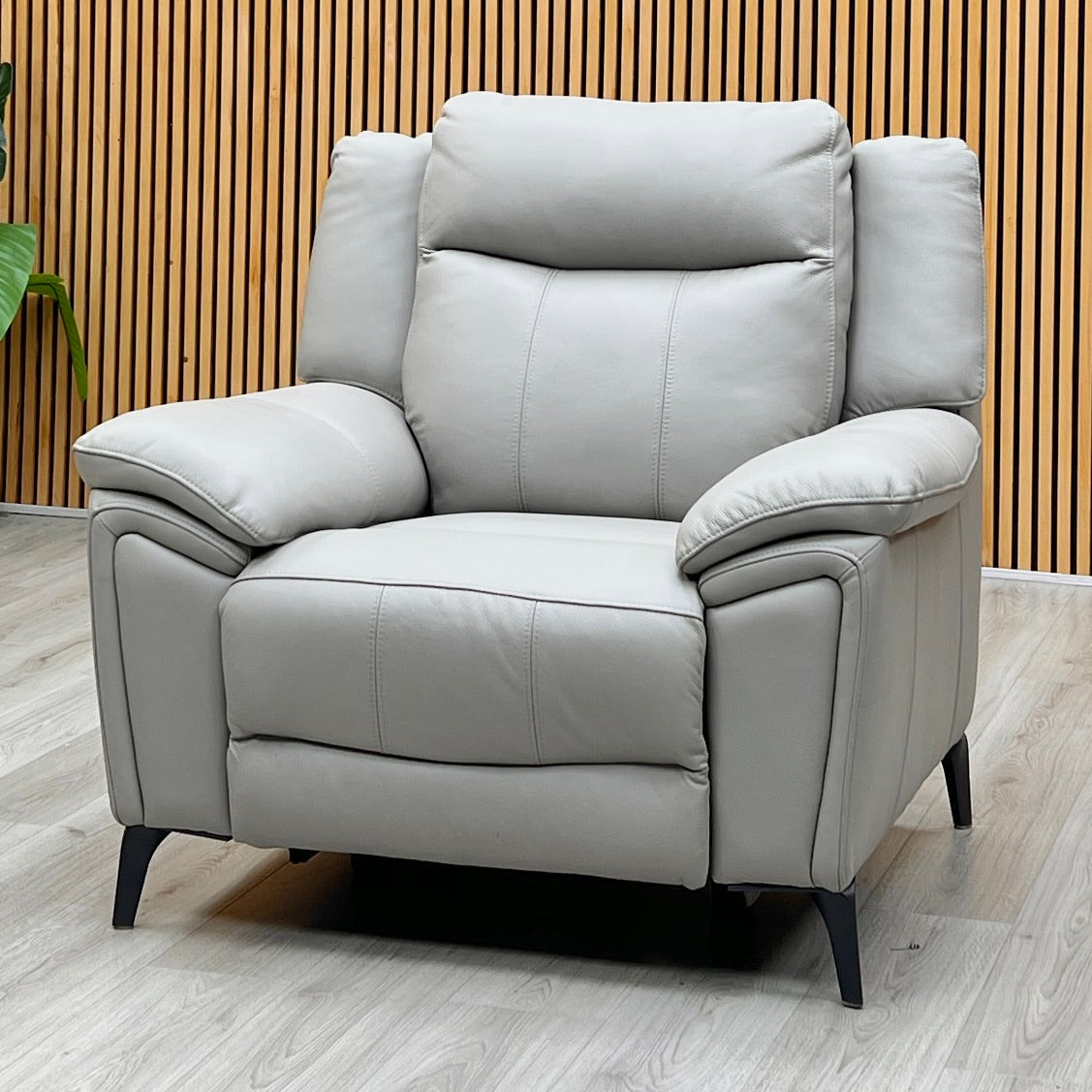 ‘Panache’ Lead Grey Cat-60_23 Leather Power Recliner Chair with Power Headrest and Heated Seat Furniture Village