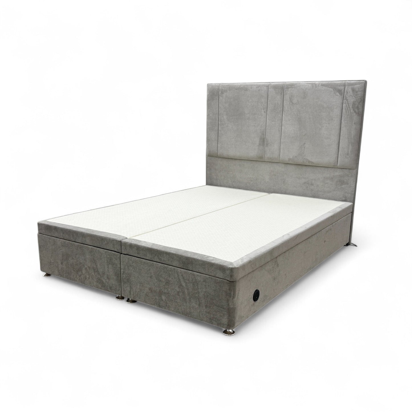 'Pegasus' Milan Nickel Velvet Floor Standing Headboard + Double End Lift Base Electric Adjustable Bed - King