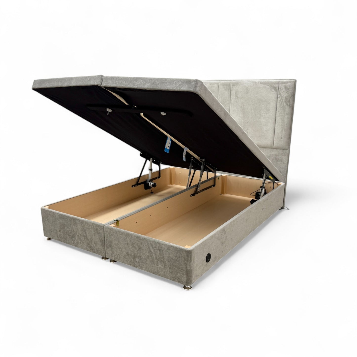 'Pegasus' Milan Nickel Velvet Floor Standing Headboard + Double End Lift Base Electric Adjustable Bed - King
