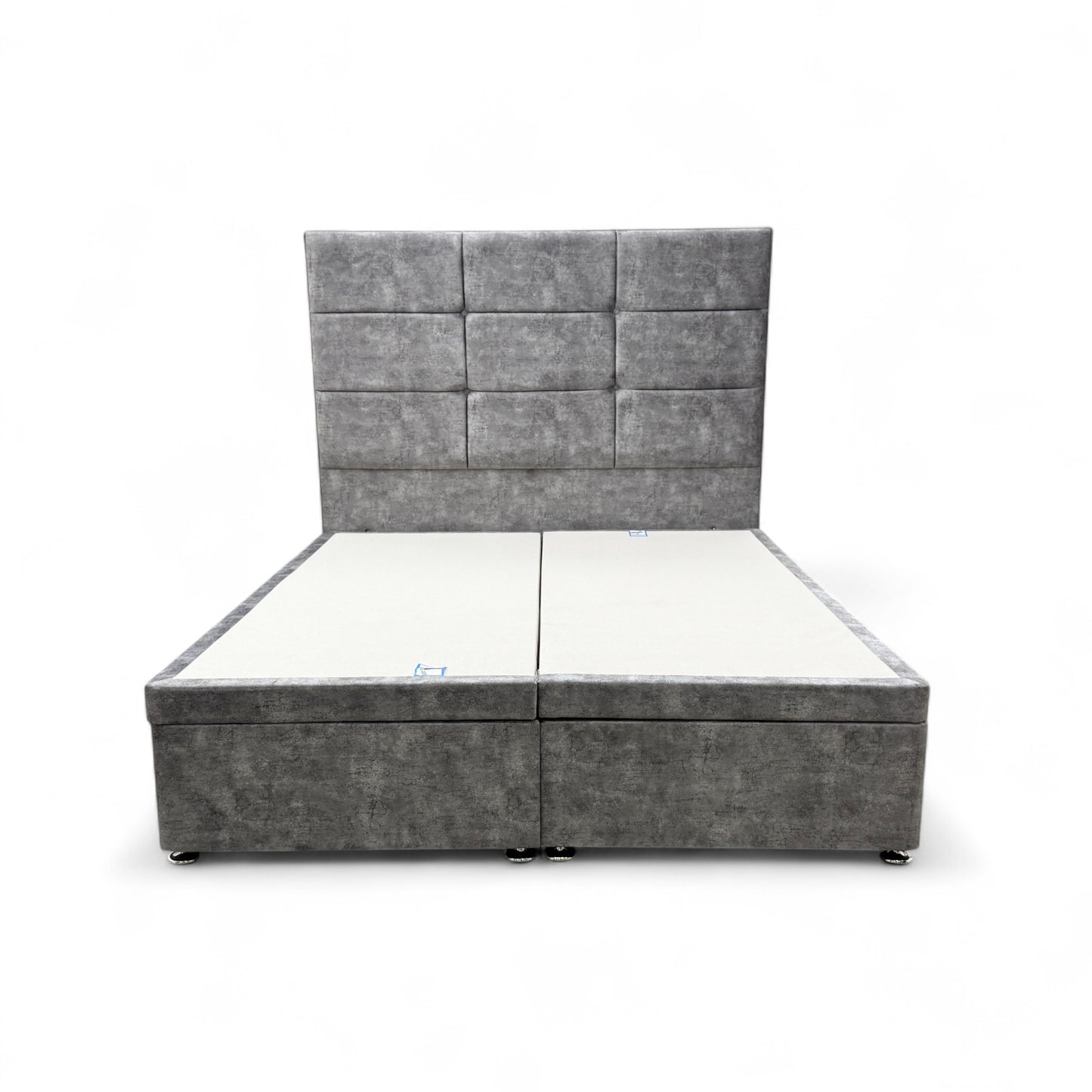 'Mumbai' Marble Grey Velvet King Electric Adjustable Bed with Ottoman Storage - King