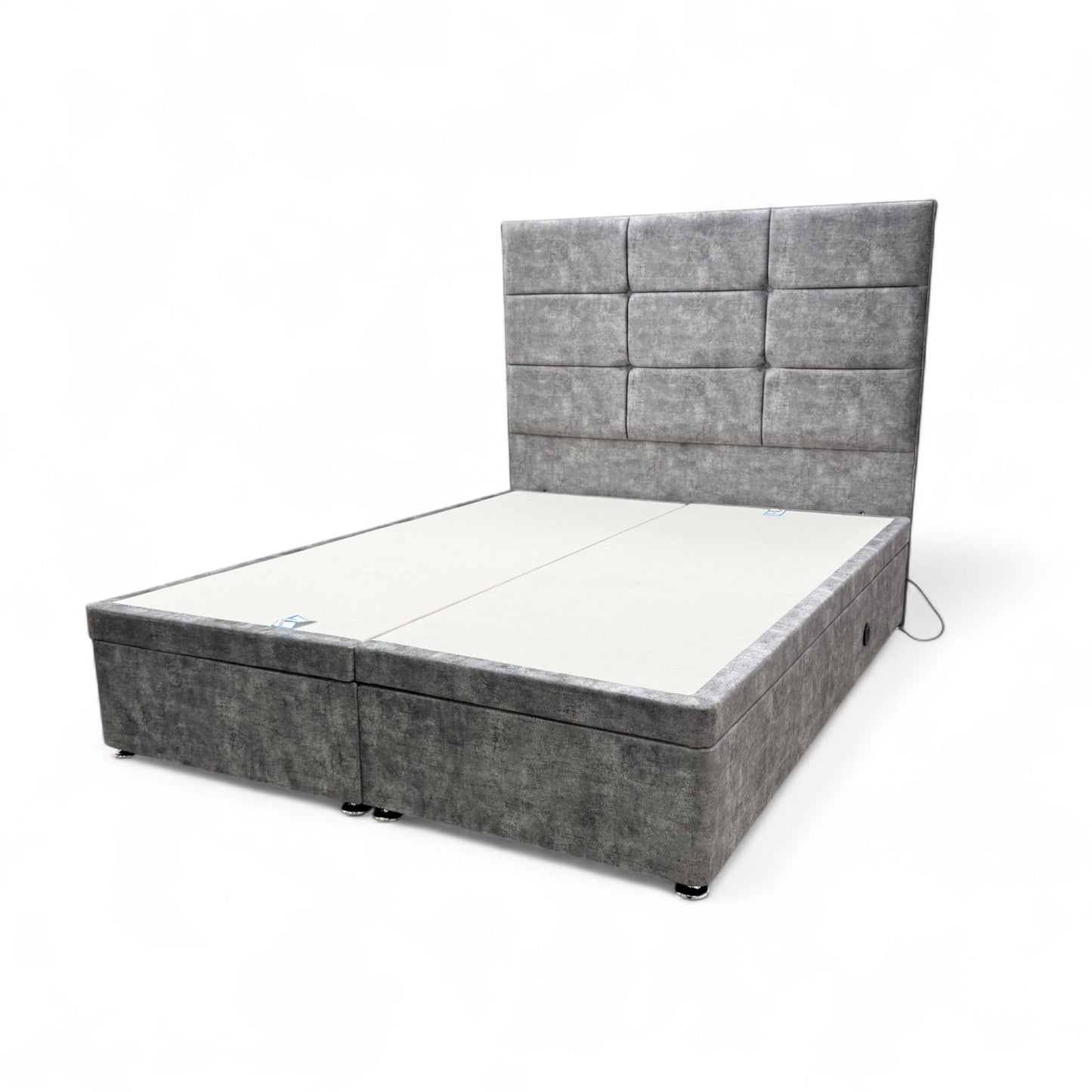 'Mumbai' Marble Grey Velvet King Electric Adjustable Bed with Ottoman Storage - King