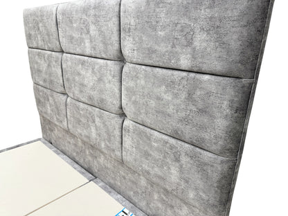 'Mumbai' Marble Grey Velvet King Electric Adjustable Bed with Ottoman Storage - King