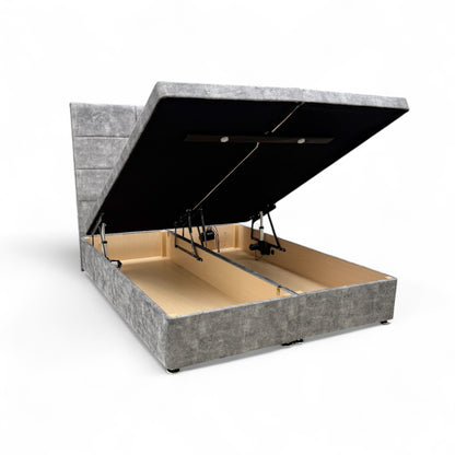 'Mumbai' Marble Grey Velvet King Electric Adjustable Bed with Ottoman Storage - King