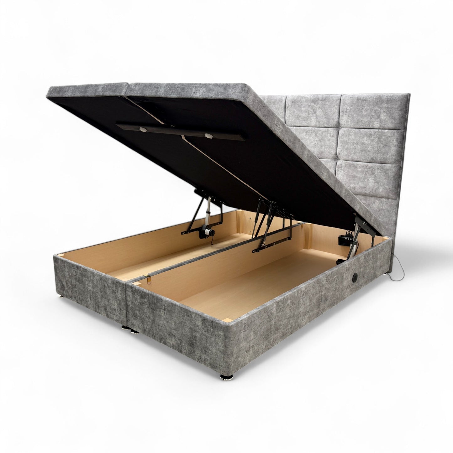 'Mumbai' Marble Grey Velvet King Electric Adjustable Bed with Ottoman Storage - King