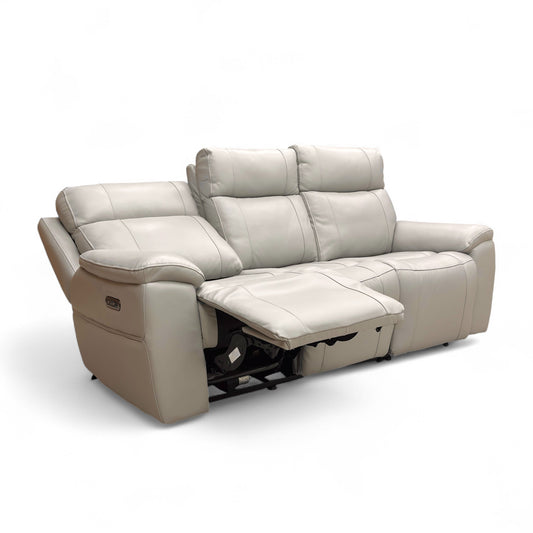 ‘Aero’ Light Grey Cat-40:27 Leather 3 Seater Power Recliner Sofa with Power Headrests