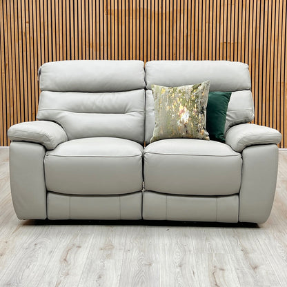 ‘Nimbus’ Feather Grey Leather 2 Seater Power Recliner Sofa with Power Headrests and Power Lumbar Furniture Village
