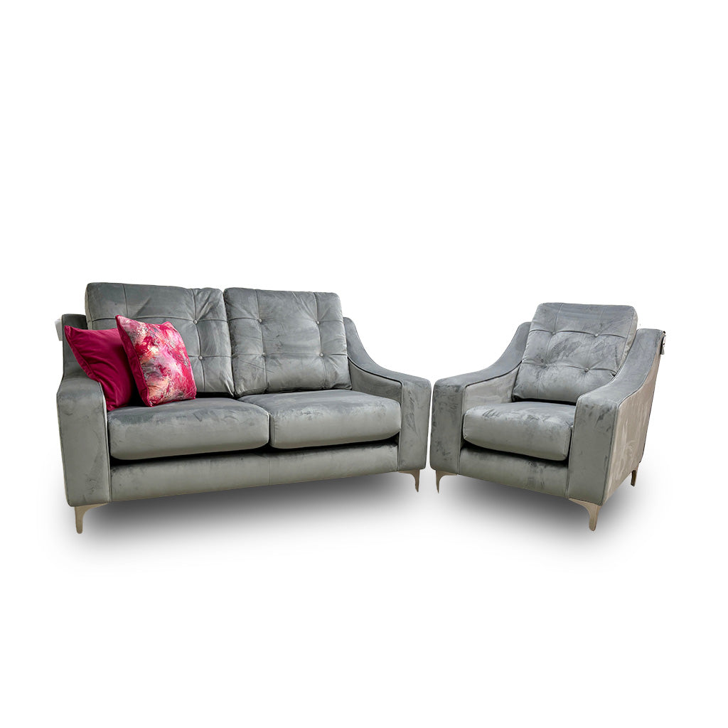 ‘Ava’ Asphalt Ava Velvet 2 Seater Sofa + Armchair
