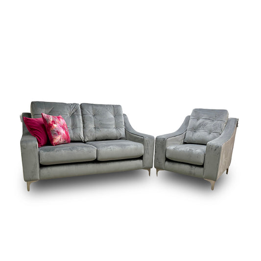 ‘Ava’ Asphalt Ava Velvet 2 Seater Sofa + Armchair