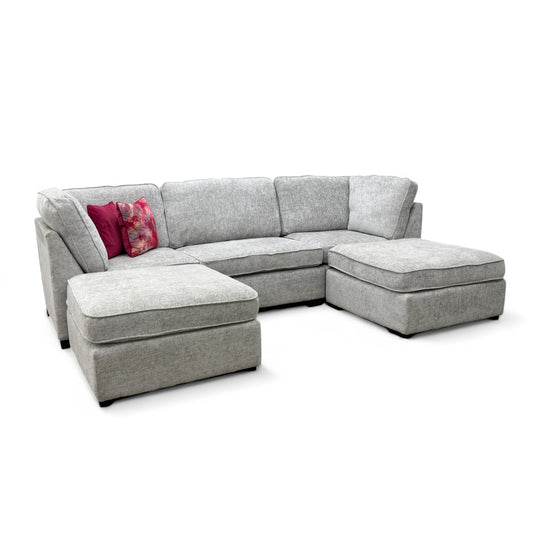 'Emilia' Silver Fabric Standard U-Shaped Corner Sofa