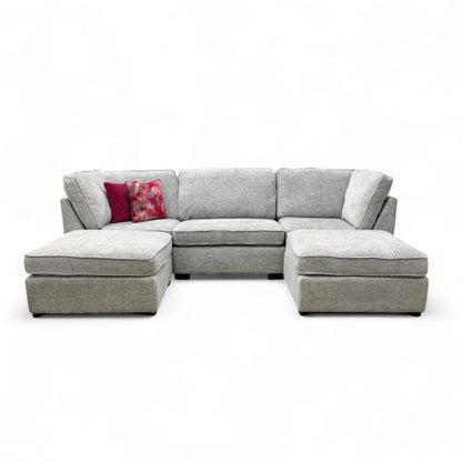 'Emilia' Silver Fabric Standard U-Shaped Corner Sofa