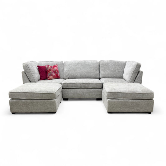 'Emilia' Silver Fabric Standard U-Shaped Corner Sofa