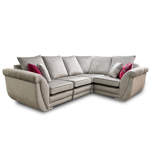 ‘Shaun’ Silver Velvet 4 Piece Modular Scatter Back Corner Sofa