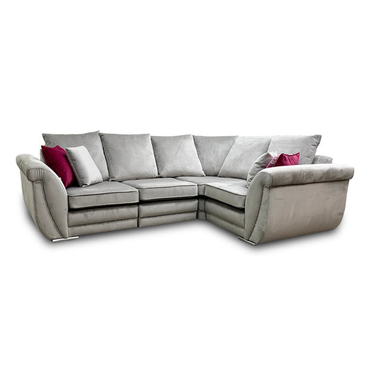 ‘Shaun’ Silver Velvet 4 Piece Modular Scatter Back Corner Sofa