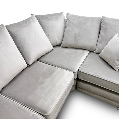 ‘Shaun’ Silver Velvet 4 Piece Modular Scatter Back Corner Sofa