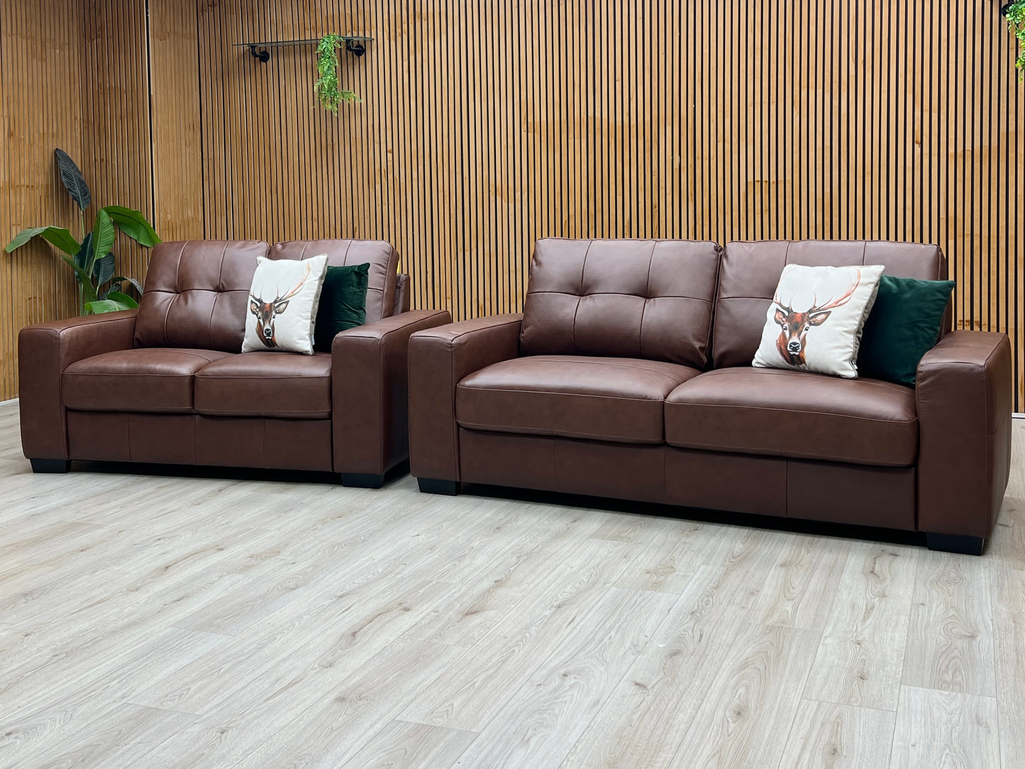 ‘Miller’ Brown Italian Leather 3 + 2 Seater Sofa Set Very.com
