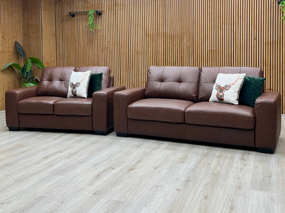 ‘Miller’ Brown Italian Leather 3 + 2 Seater Sofa Set Very.com