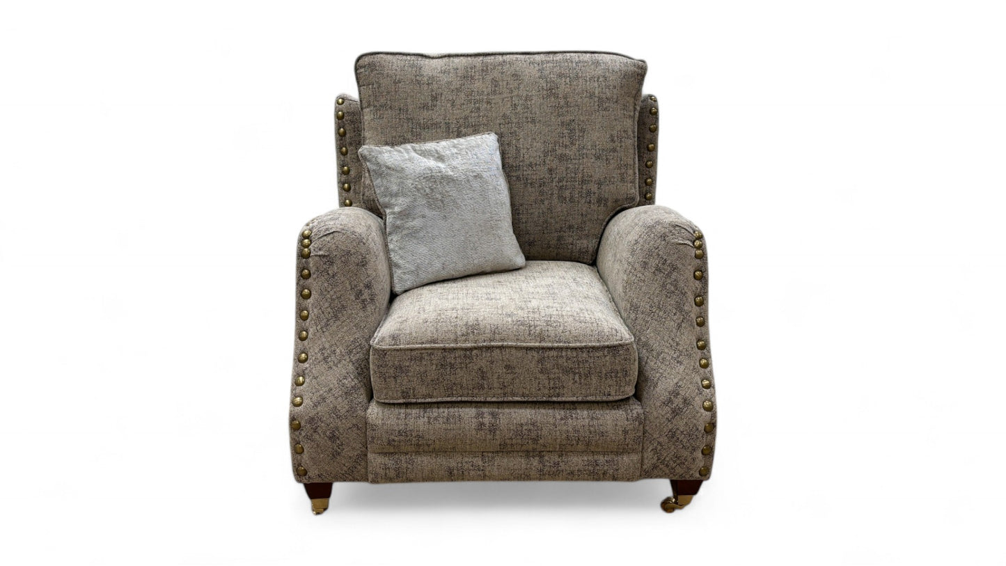 ‘Patrick’ Beige Fabric Studded Armchair