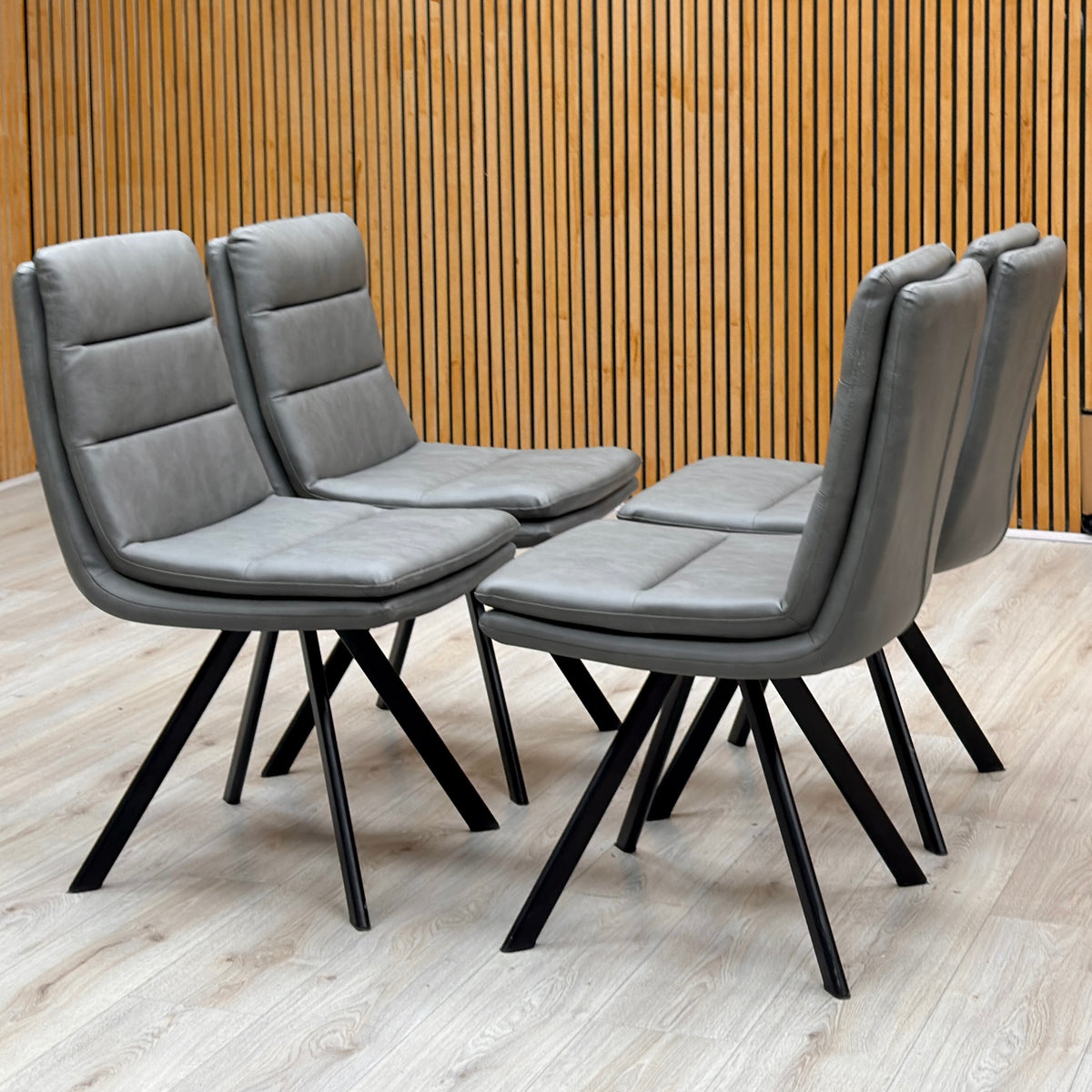 Bodahl 'Njord' 4 Desert Solid Oak Straight Top 160cm Dining Table + Anthracite Grey Faux Leather Swivel Chair - Set of 4