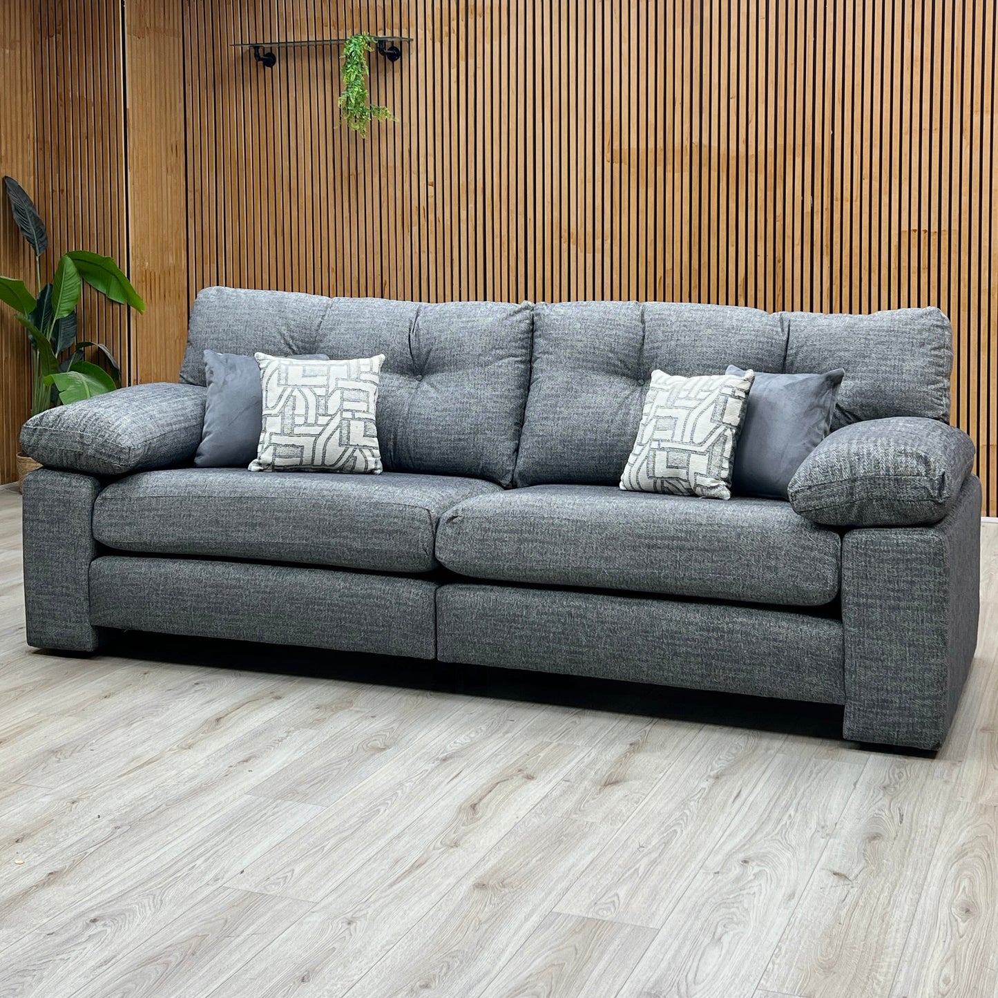 ‘Megan’ Grey Fabric 4 Seater Split Frame Sofa Very.com