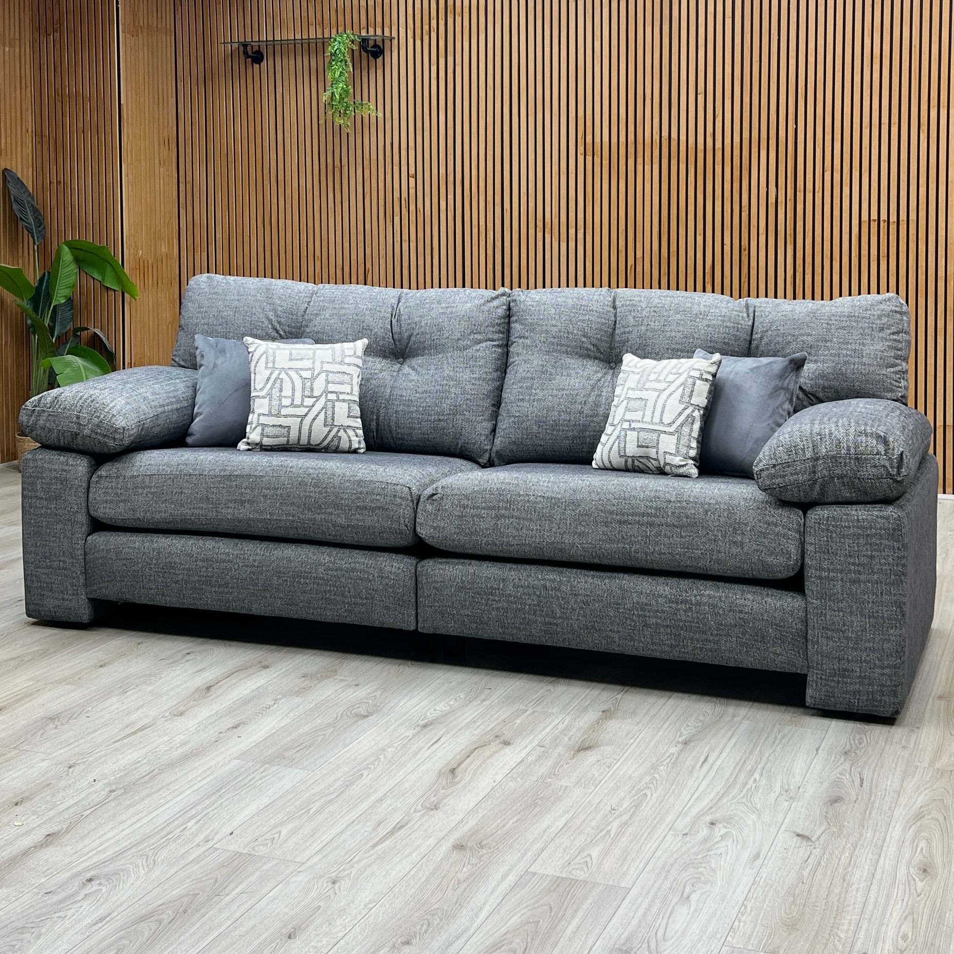 ‘Megan’ Grey Fabric 4 Seater Split Frame Sofa Very.com