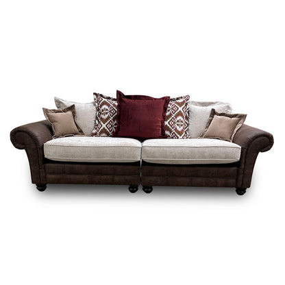 ‘Asia’ Aphrodite Beige Leather + Fabric Combination Scatter Back 4 Seater Split Sofa