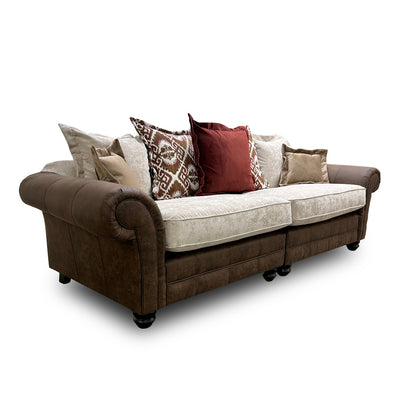 ‘Asia’ Aphrodite Beige Leather + Fabric Combination Scatter Back 4 Seater Split Sofa