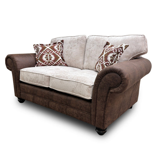 'Asia' Aphrodite Beige Leather + Fabric Combination Classic Back 2 Seater Sofa