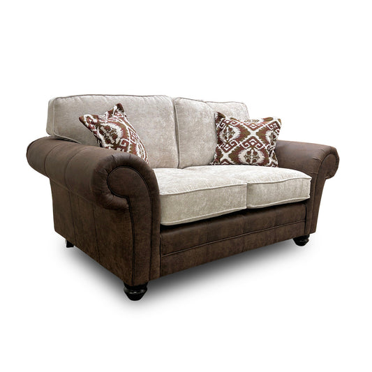 'Asia' Aphrodite Beige Leather + Fabric Combination Classic Back 2 Seater Sofa