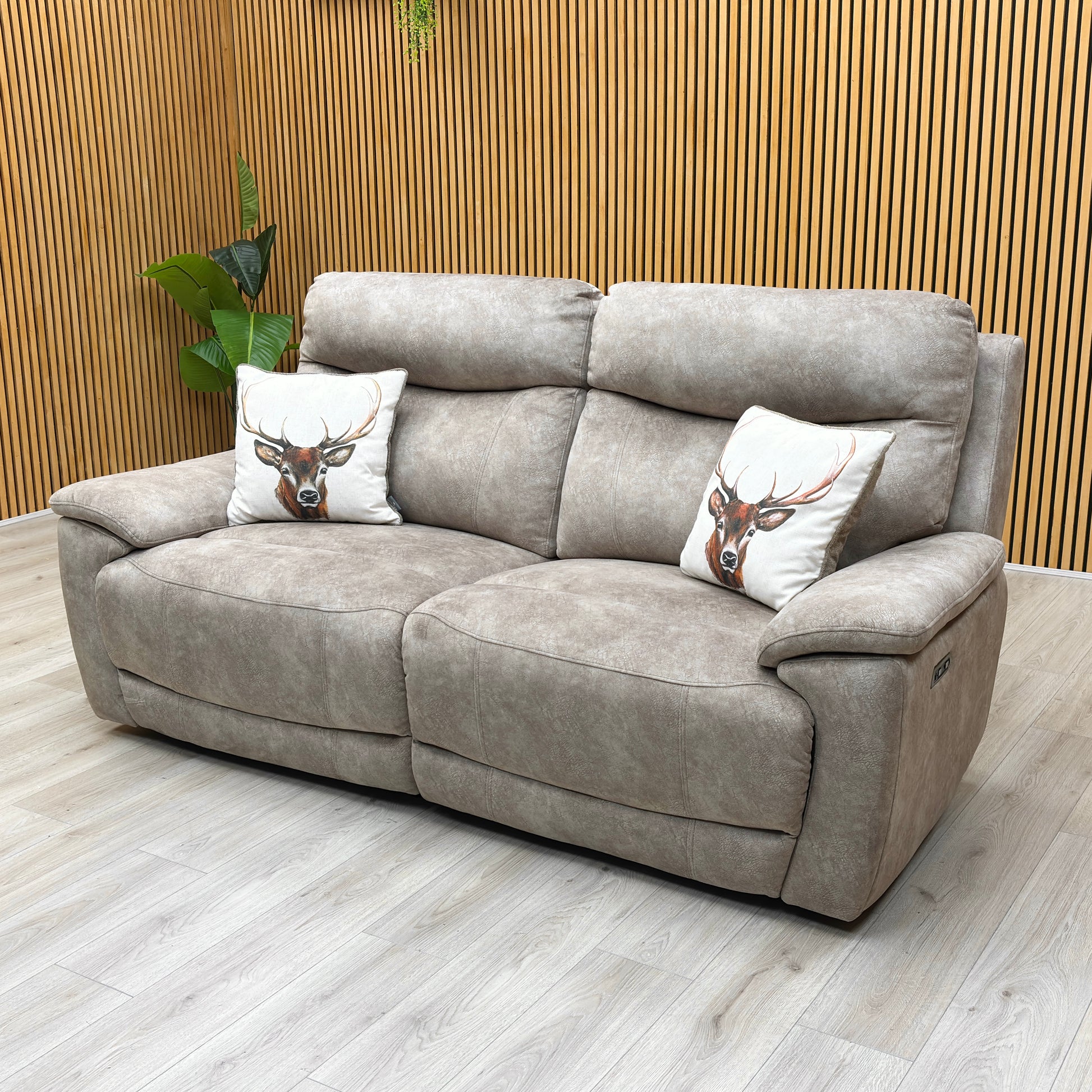 ‘Sloane' Marble Cream Fabric 3 + 3 Seater Power Recliner Sofa Set Furniture Village
