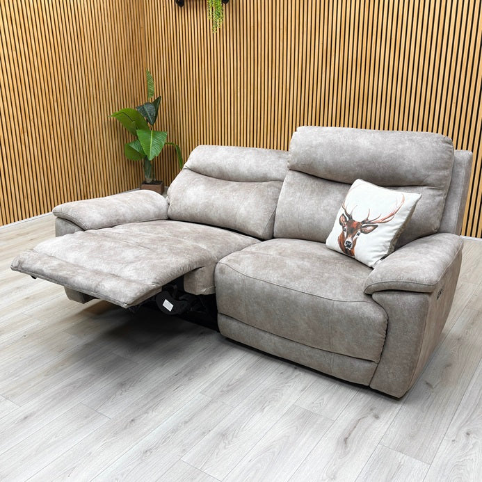 ‘Sloane' Marble Cream Fabric 3 Seater Power Recliner Sofa Furniture Village