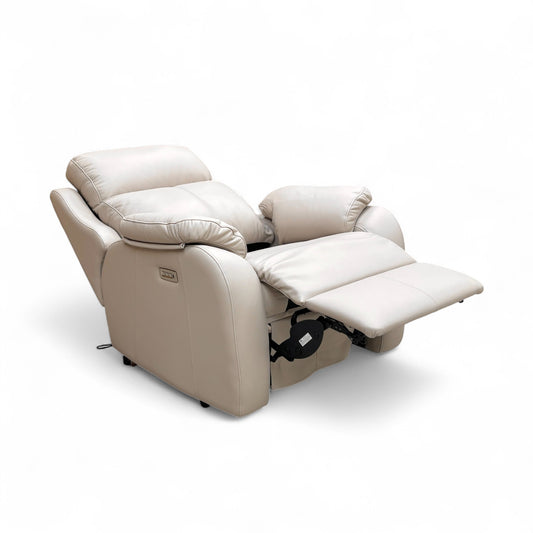 ‘Kingsbury’ L844 Cambridge Plaster Beige Leather Power Recliner Chair with Power Headrest and Power Lumbar