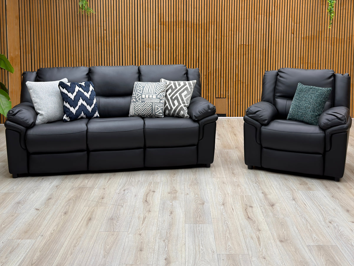 'Albion' Black Luxury Faux Leather High Back 3 Seater + Armchair Set