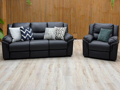 'Albion' Black Luxury Faux Leather High Back 3 Seater + Armchair Set