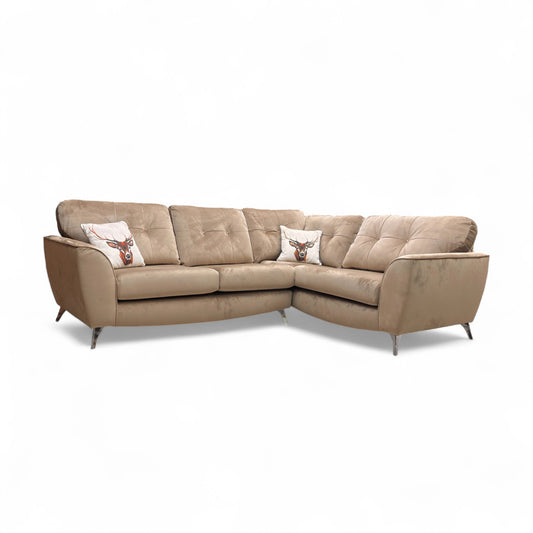 ‘Dawson' Mink Dawson Velvet Left Hand Facing 3 Seater Corner Sofa