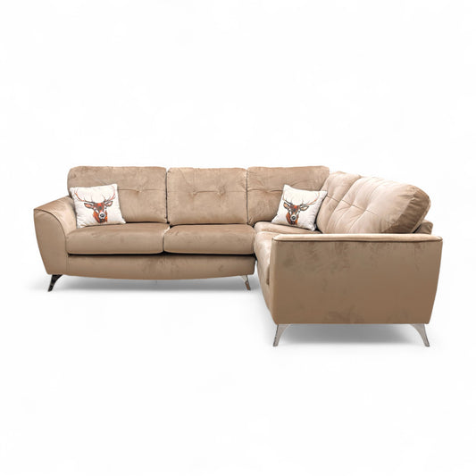 ‘Dawson' Mink Dawson Velvet Left Hand Facing 3 Seater Corner Sofa
