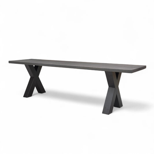 Bodahl ‘Terra’ 02 Smoked Solid Oak Compact 160cm Dining Bench with Metal X-Shaped Legs