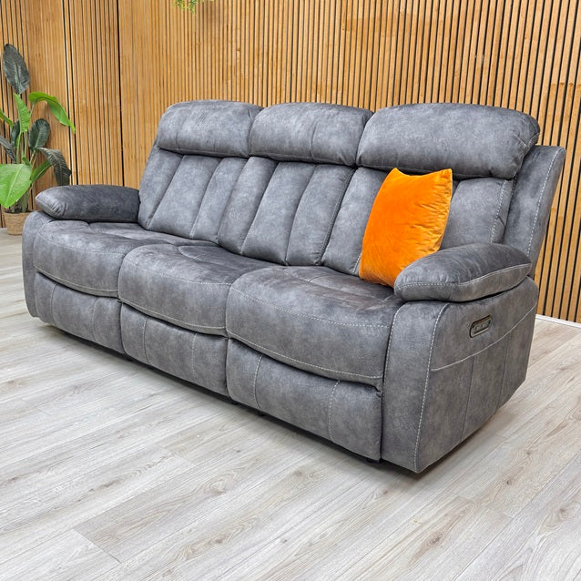 ‘Merrion’ Dapple Charcoal Fabric 3 Seater Power Recliner with Drop Down Cup Holder Direct From Manufacturer