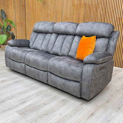 ‘Merrion’ Dapple Charcoal Fabric 3 Seater Power Recliner with Drop Down Cup Holder Direct From Manufacturer