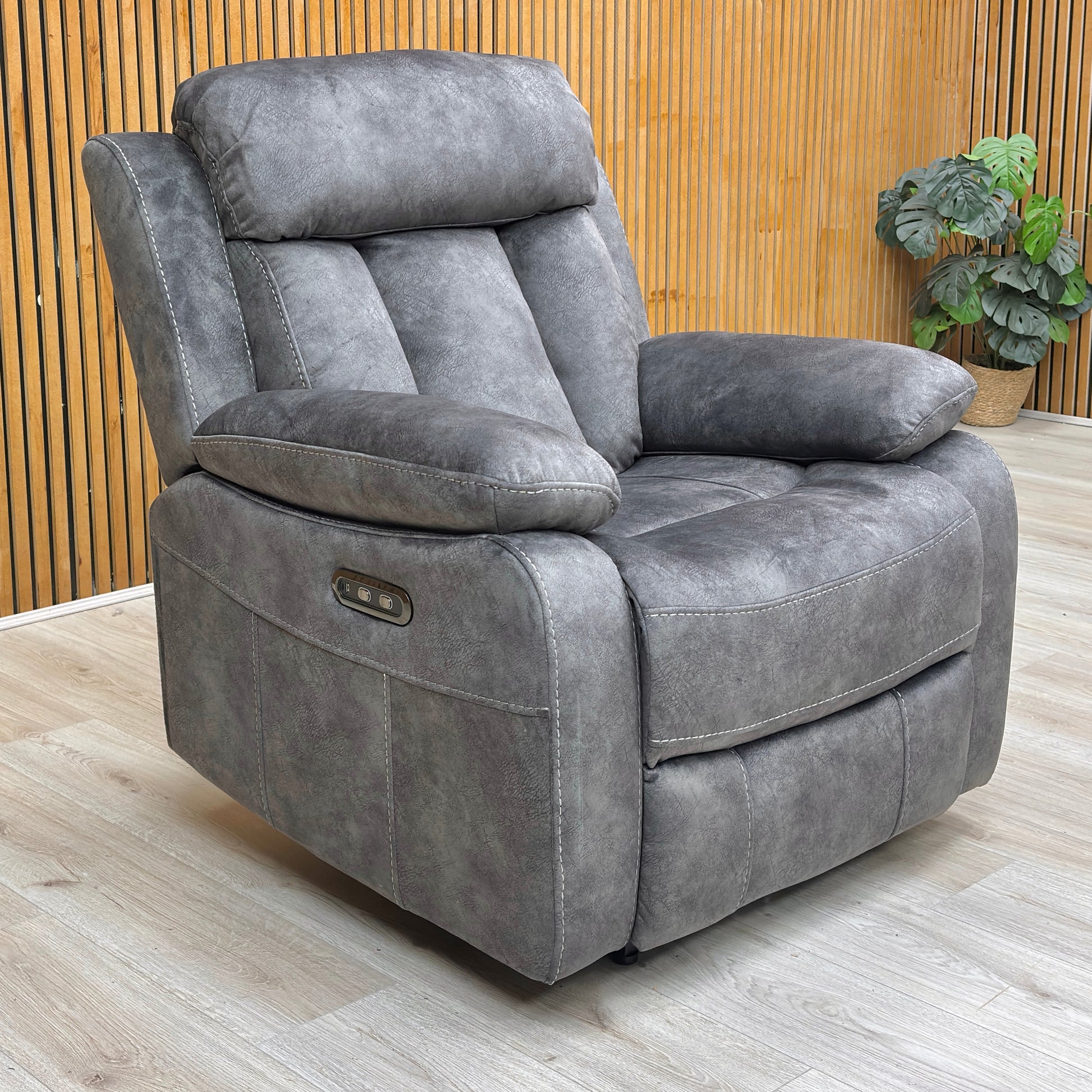 ‘Merrion' Dapple Charcoal Fabric Power Recliner Chair Direct From Manufacturer