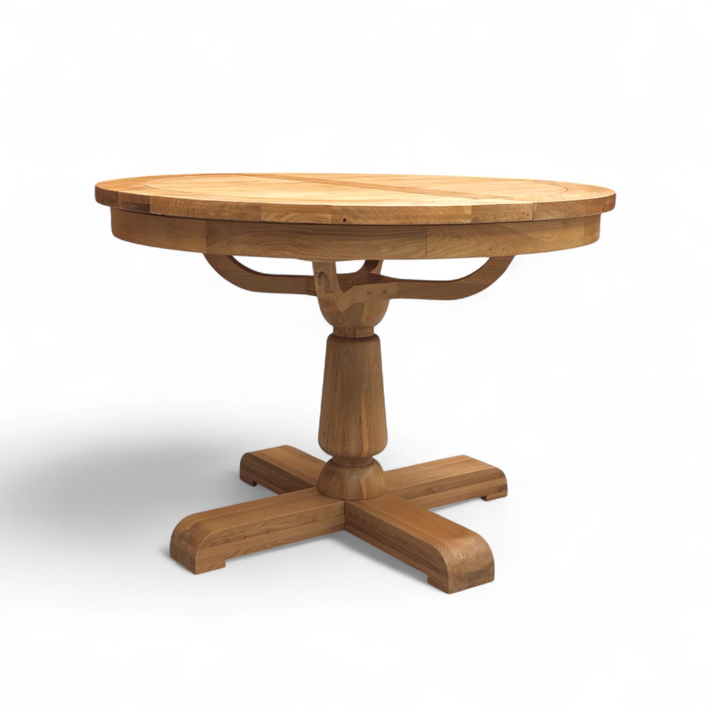 Furnitureland ‘Augusta’ Solid Oak 110cm Round Extending Dining Table with Wooden Legs