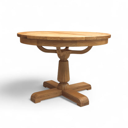 Furnitureland ‘Augusta’ Solid Oak 110cm Round Extending Dining Table with Wooden Legs