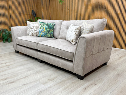 'Mariah' Dapple Cream-Tri Chrome Fabric 4 Seater Classic Back Split Frame Sofa (Ariana)