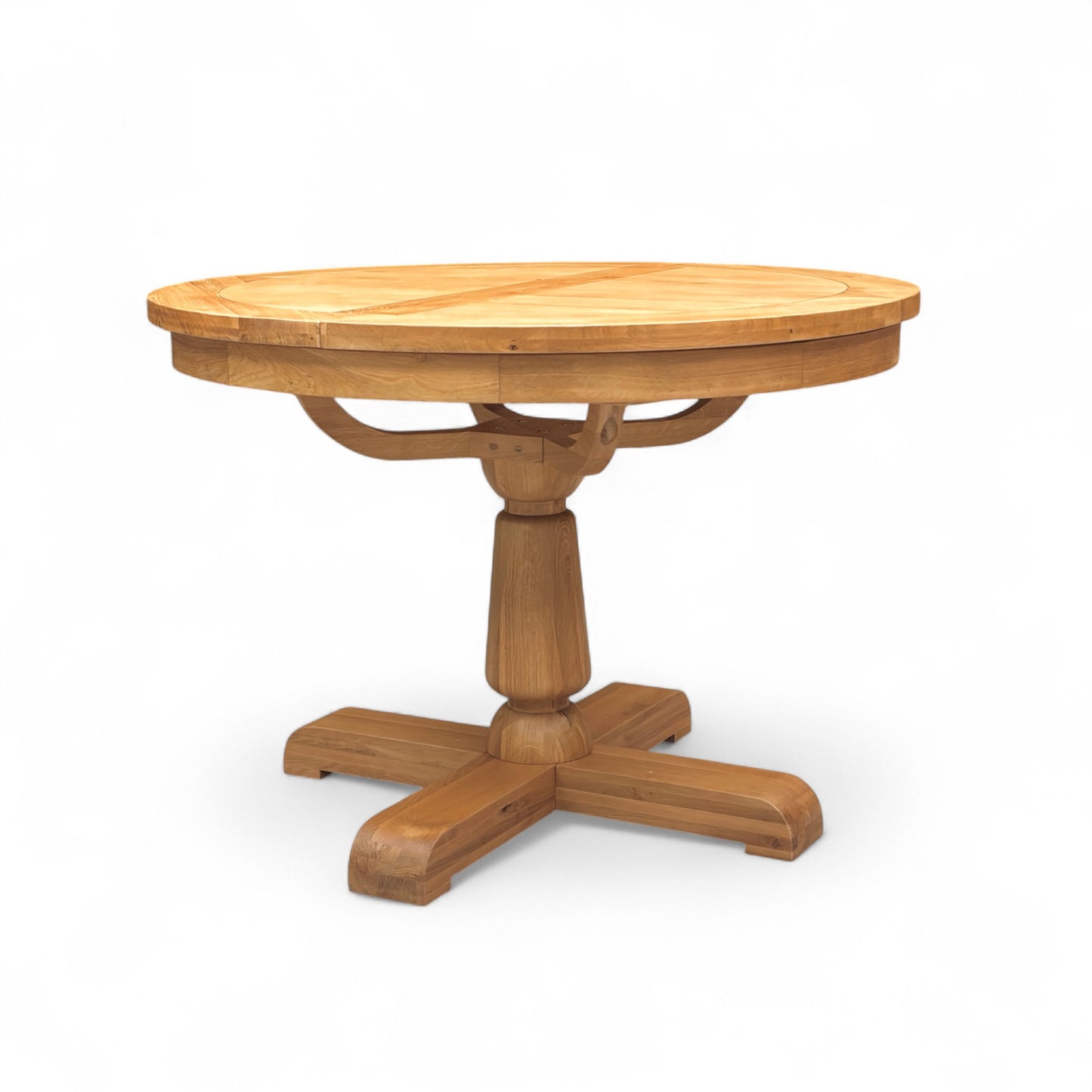 Furnitureland ‘Augusta’ Solid Oak 110cm Round Extending Dining Table with Wooden Legs