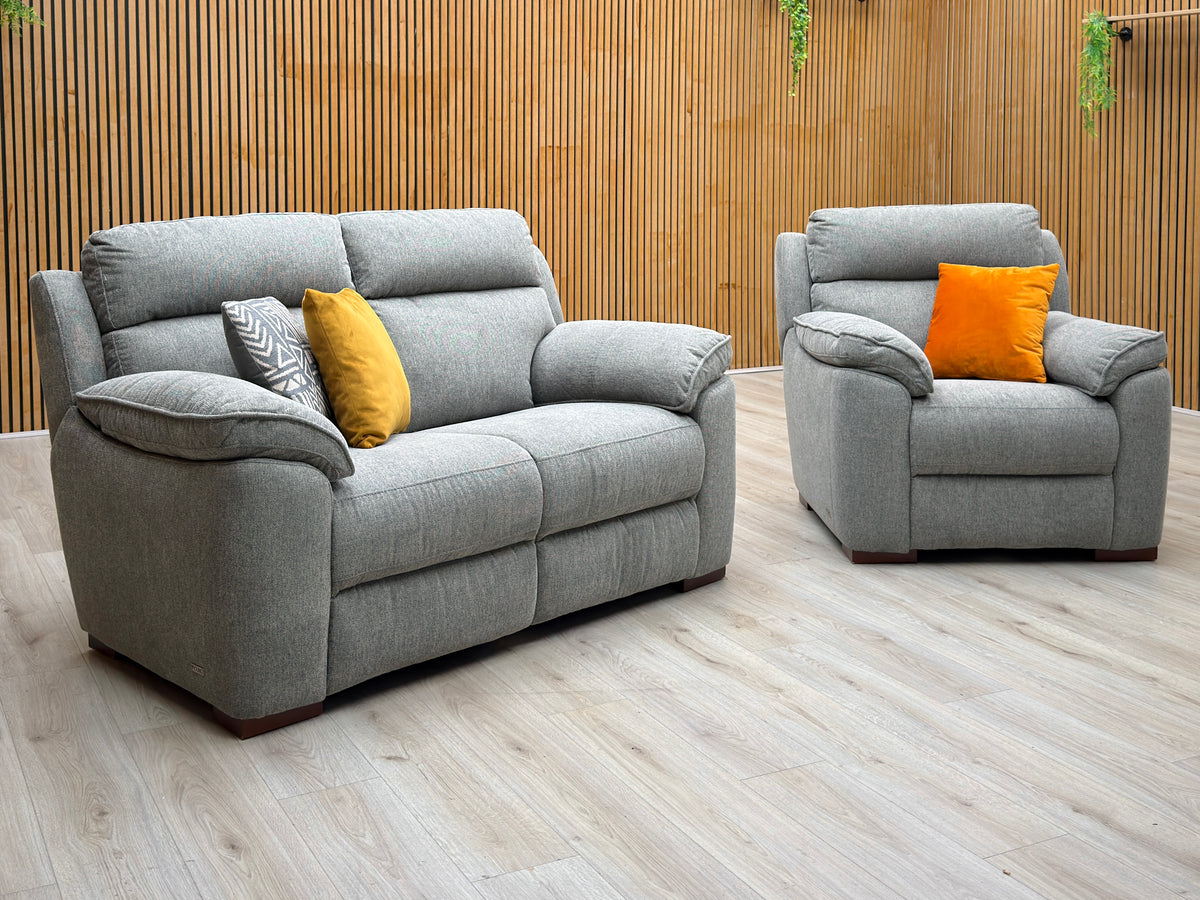 'Sander' Grey Fabric 2 Seater Sofa + Chair