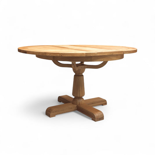 Furnitureland ‘Augusta’ Solid Oak 110cm Round Extending Dining Table with Wooden Legs