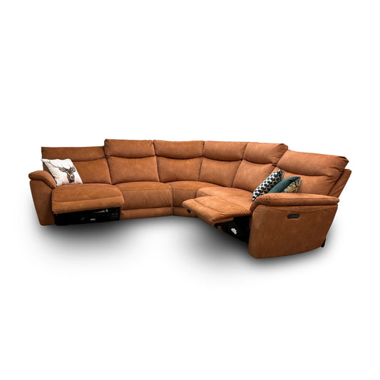 ‘Micah’ Dexter Pumpkin Velvet Large Power Recliner Corner Sofa with Power Headrest