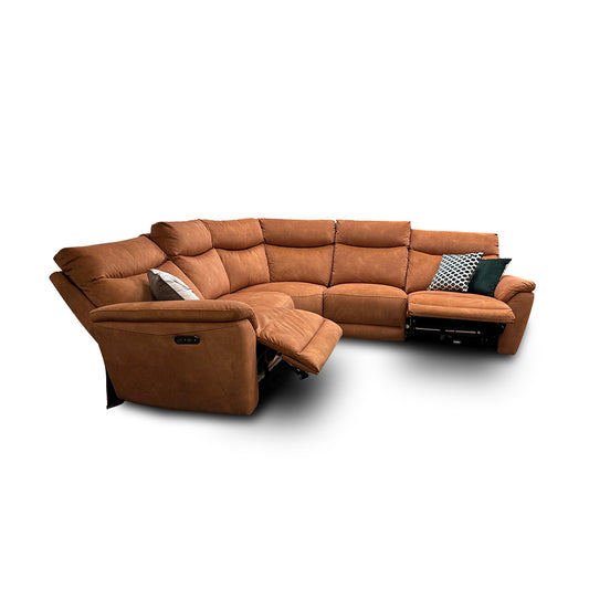 ‘Micah’ Dexter Pumpkin Velvet Large Power Recliner Corner Sofa with Power Headrest