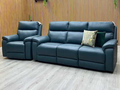 ‘Raven’ Oslo Peacock Green Leather Set: 3 Seater + Power Chair with Footstool Sofa Set