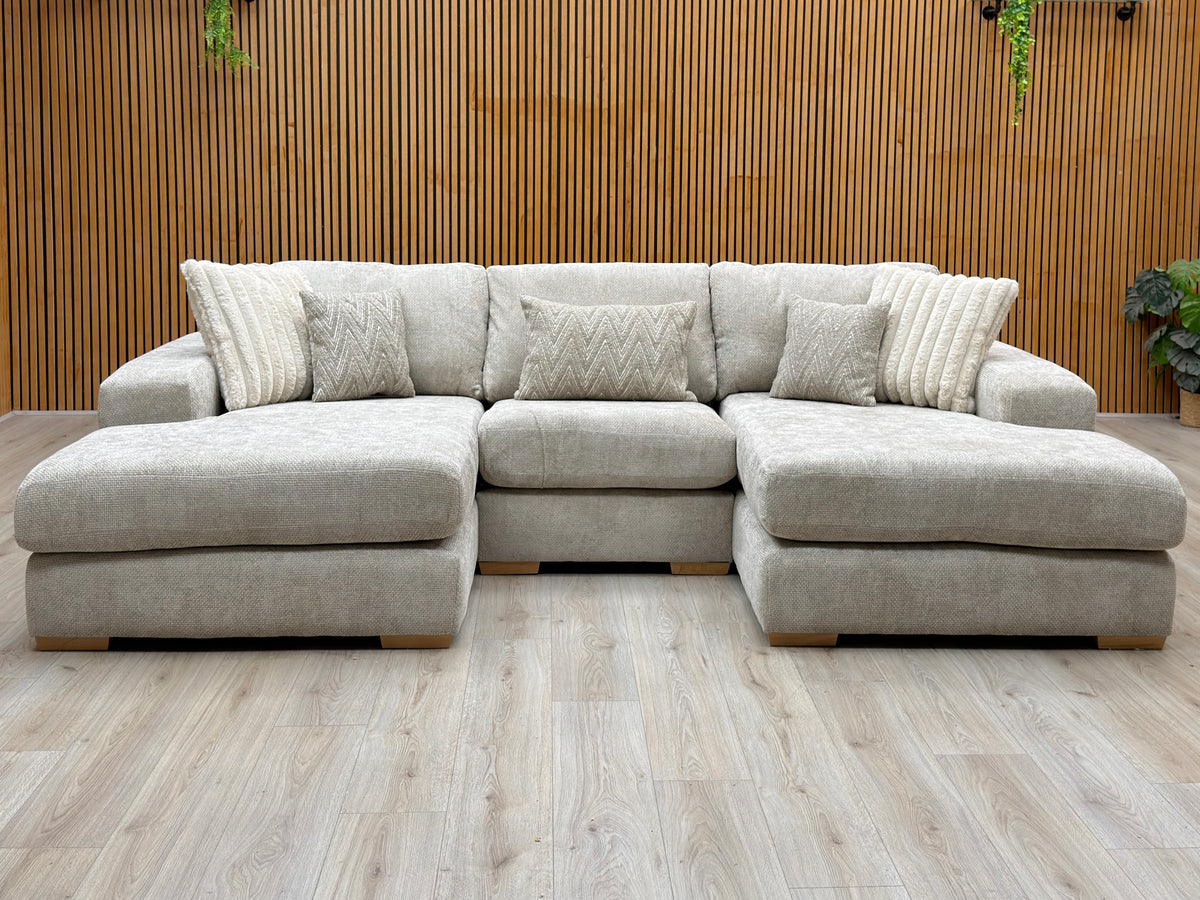 'Broadgate' Stone Grey Woven Fabric U-Shape Modular Corner Sofa
